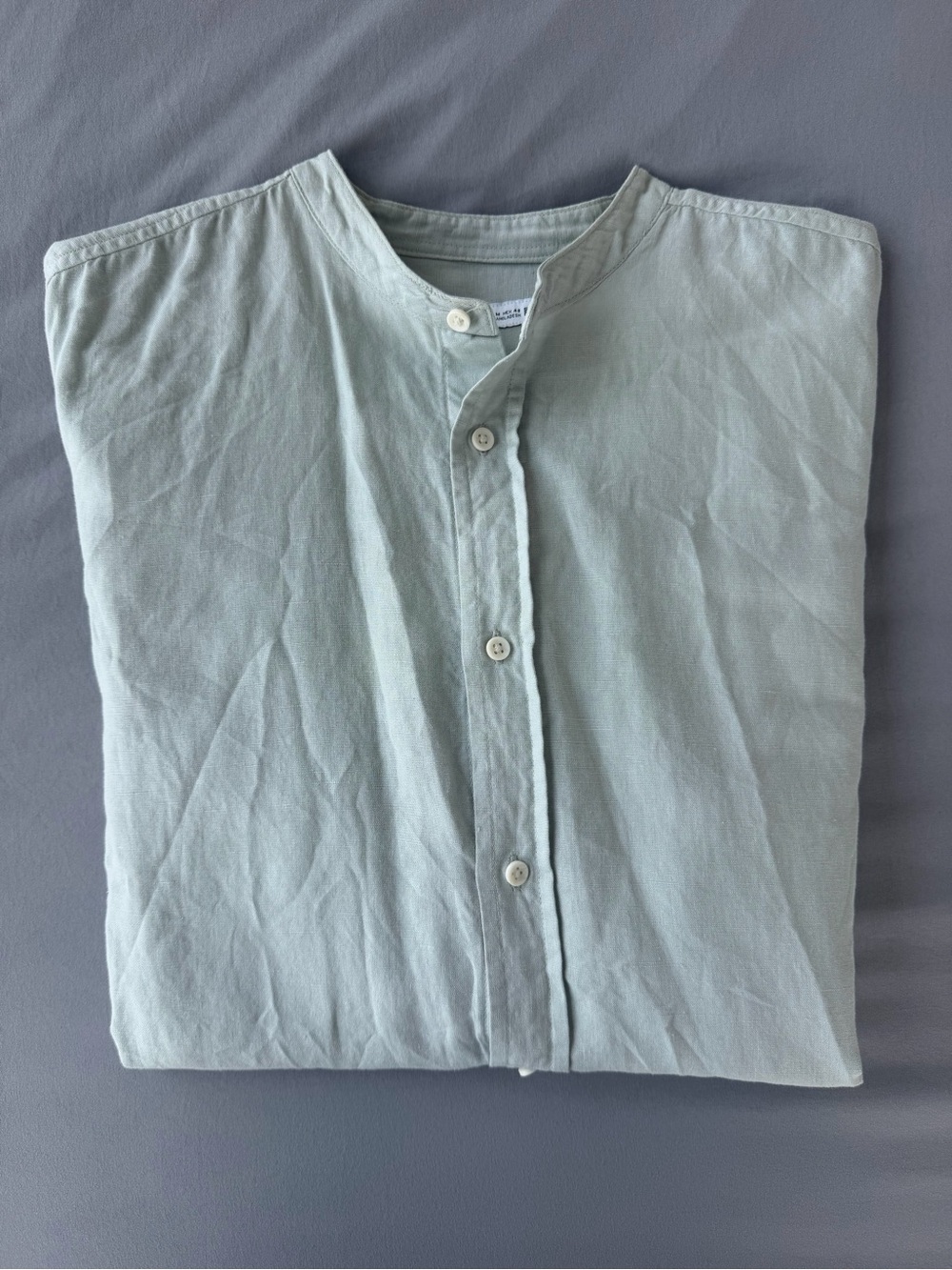 Zara Men's Sage Green Mandarin-Collar Button-Down Shirt